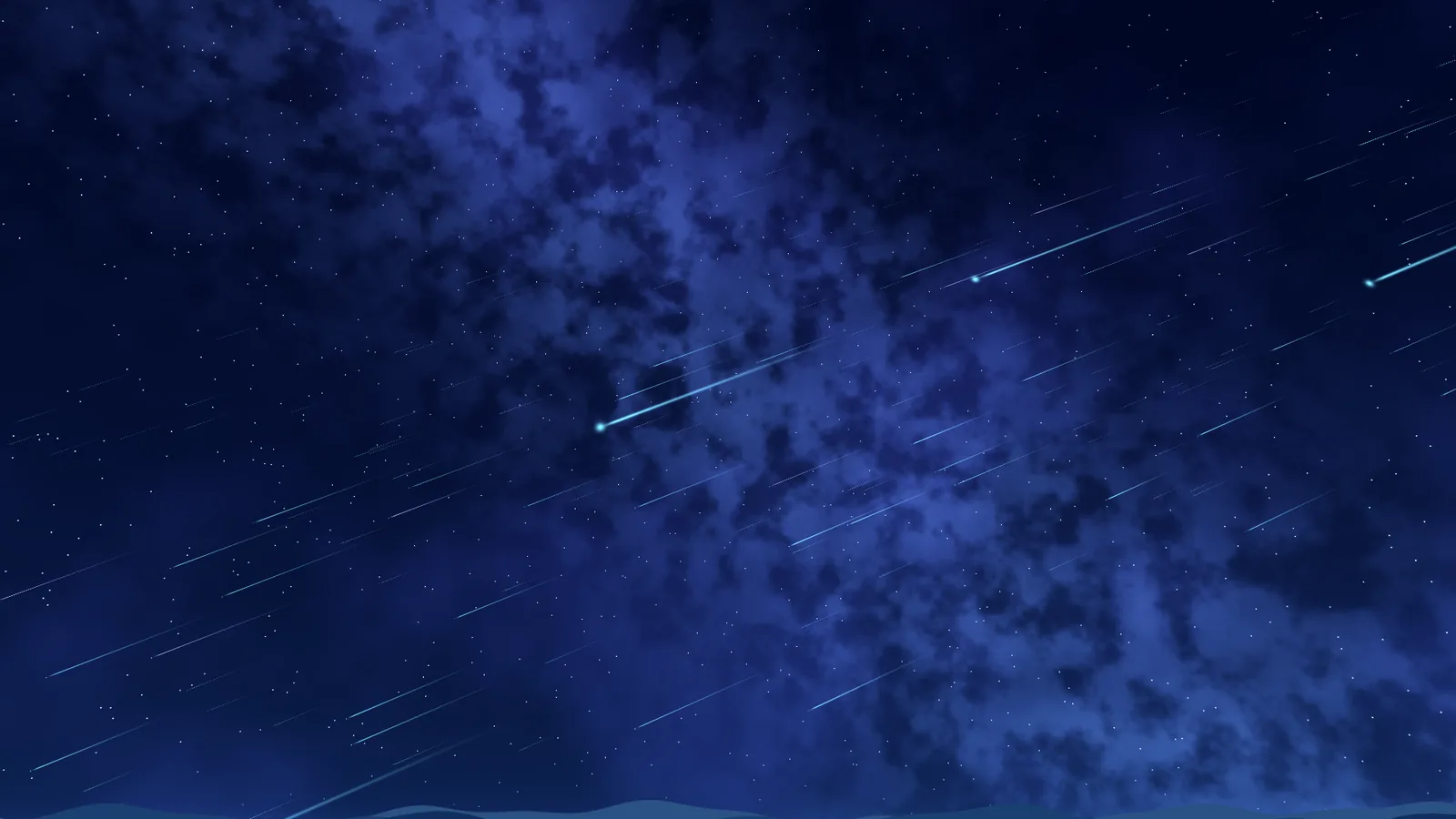 A meteor shower falls through a blue Milky Way